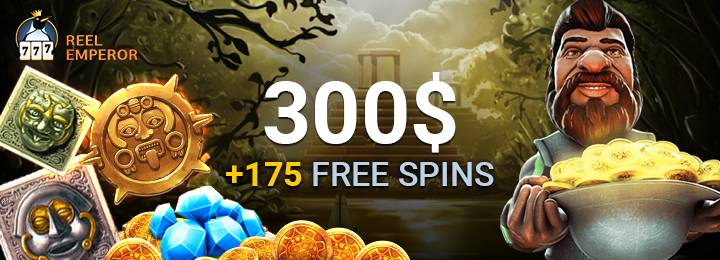 Приветственный пакет 300$ + 175 фриспинов от казино Reel Emperor